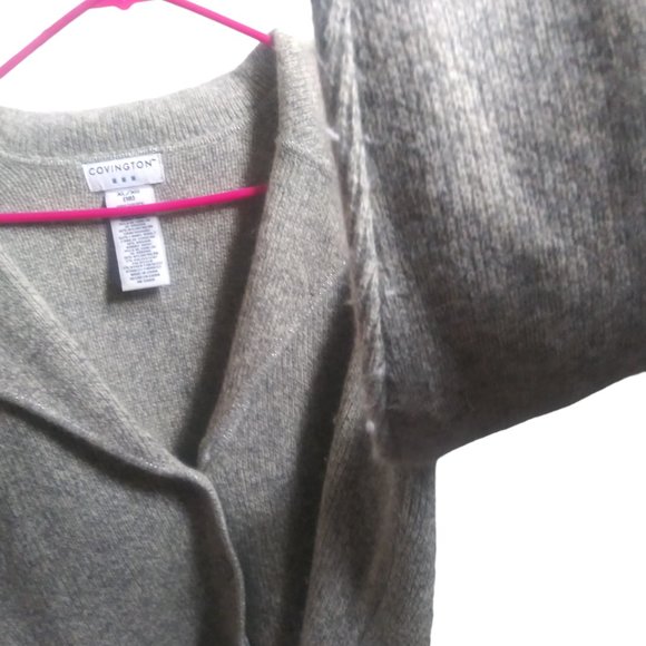 Covington Lambs Wool/Angora Rabbit Hair Light Gray Cropped Cardigan Sweater XL18 - Picture 3 of 5